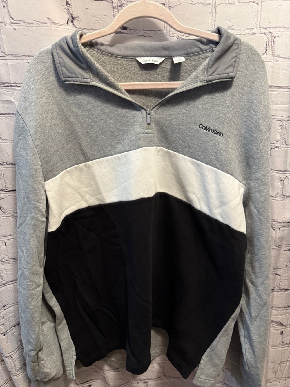 Calvin Klein Gray White Black Colorblock Quarter-Zip Pullover
